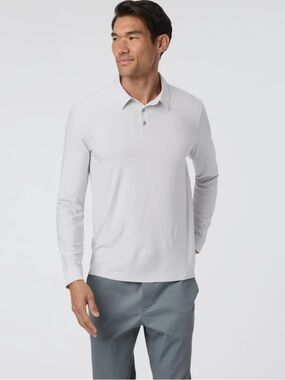 Vuori Mens V1006 Frost Gray Heather Long Sleeve Strato Tech Polo Top Sz. L